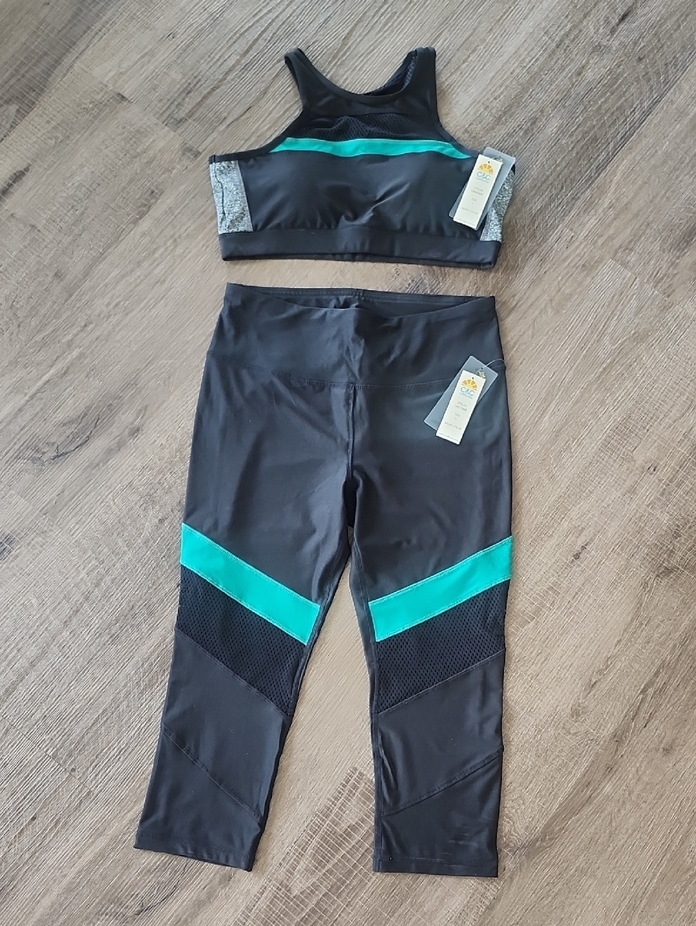 C&C California Black Workout Leggings Set with Yellow Logo